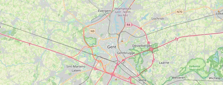 Kaart van het werkgebied van ISOWORKERS rond Gent, met Lochristi, Destelbergen, Melle, Laarne en Sint-Martens-Latem